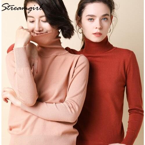 Jumper Turtleneck Women Sweater Pullovers Solid Autumn Winter Slim Woman Sweaters Long Sleeve White Vintage Womens Sweater 2020