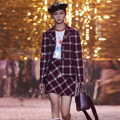 Runway Spring Autumn New Womens Skirt Sets High Quality Plaid Suit Tops Mini Sexy Skirt Vintage Elegant Party Fashion Suit