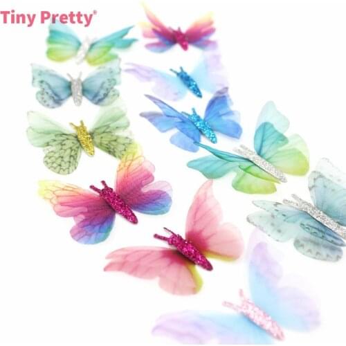 20PCS Double-layer Glitter Butterflies Organza 3D Butterfly Appliques for Nursery Decoration, Baby Hair Pins, Embellishment
