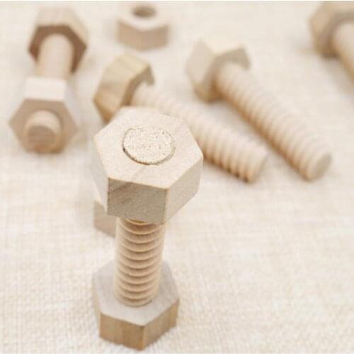 3Pc Wooden Screw Nut Building Assembling Blocks Hands-on Teaching Puzzle Toy