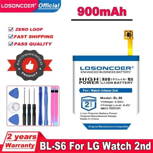 LOSONCOER 750mAh BL-S6 Battery For LG Watch Urbane 2nd Edition LTE W200 Replacement Phone Batteries Free tools Stand Holder