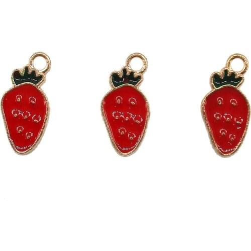 20pcs 9*18mm Fashion Pendant Gold Alloy Enamel Strawberry Fruit Charms Pendant Beads Fit Bracelet For Women Jewelry Making XL580