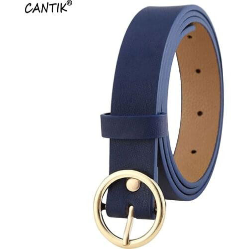 CANTIK New Fashion Design Decorative Ring Buckles Genuine Leather Blue Belts for Women Clothing Accessories 2.4cm Width FCA087