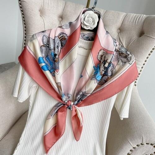 90*90cm Design Scarves for Women Shawl Print Silk Feeling Hijab Scarf Neckerchief Female Bandana Square Foulard Ladies Wrap 2021