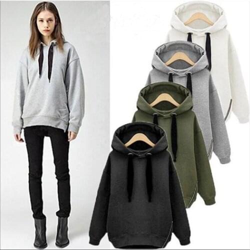 Europe and America Autumn And Winter women clothing Loose Knitted hoodies With Hooded Drawstring Long Sleeve Solid hoodies Women