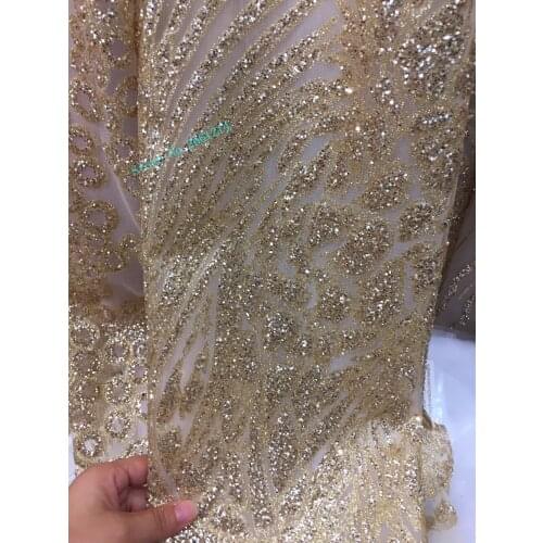 High quality French tulle lace with BZL-442 embroidery clothing material 5 yards African fabric with glued glitter