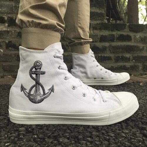 Wen Design Nautical Sailing Anchor Canvas Athletic Shoes White Black High Top Women Men Skateboarding Outdoor Sneakers Trainers