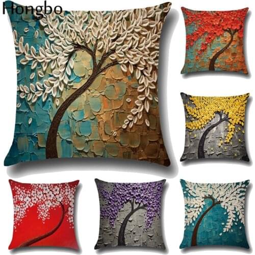 Hongbo 3D Oil Painting Trees Flowers Pillow Cover Cherry Blossom Blooming printing Pillowcase Modern Painted Cushions Cover