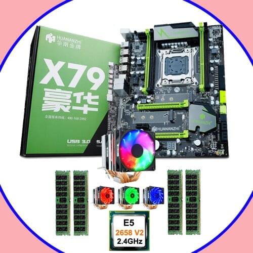 HUANANZHI X79 Super Gaming Motherboard Set Dual M.2 SSD Slot CPU Xeon E5 2658 V2 with Cooler Big Brand RAM 64G(4*16G) 1866 RECC