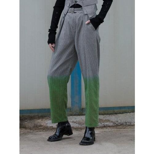 IRINACH264 FALL WINTER 2020 COLLECTION casual houndstooth long trousers women pants