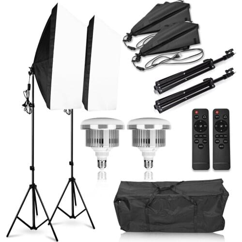 Photography Softbox Lighting Kit 85W 5500K-3200K Dimmable LED Video Light Softbox with Wireless Remote Control 2m Light Stand