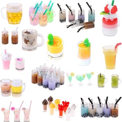 Mini Lemon Milk Fruit Tea Water Cup Strawberry Banana Milkshake Ice Cream Miniature Dollhouse Accessories Cups Kitchen Toys