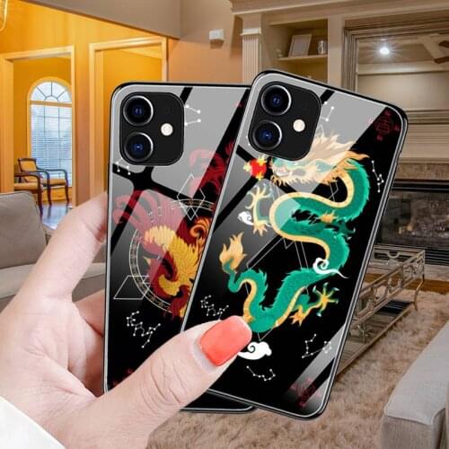Fashion Dragon Animal Pattern Phone Case Tempered Glass For iPhone12 11 Pro XR XS MAX 8 X 7 6S Plus SE 2020 12 Pro Max Mini case