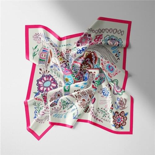 53*53cm Fashion Silk Twill Hair Scarf Women Handkerchief Horse Printed Female Square Head Bandana Small Neck muffler hijab lady