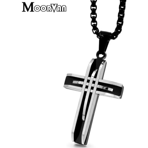 Moorvan unique geometry cross pendant+necklace women rock trendy stainless steel bump punk crucifix girl jewelry VP285