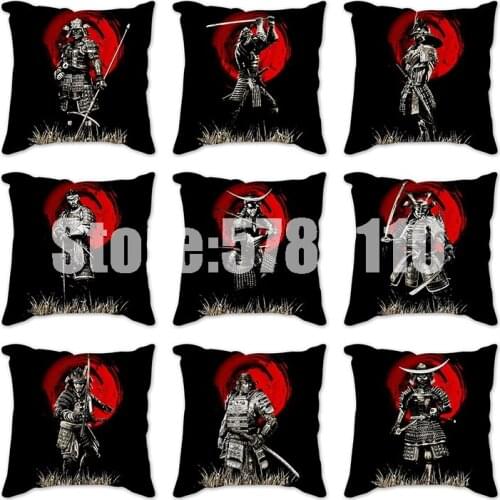 Japanese style samurai Pillow Cover Bedroom Home Office Decorative Pillowcase Square Zipper Pillow case Satin Soft Cover