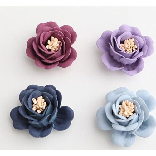 New Arrival 30PCS 3.5cm Handmade Felt Flowers with stamen Flatback DIY Jewelry Accessory Material Girl Hairband