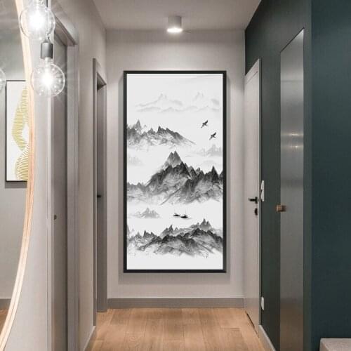 New Chinese Style Famous Painter Imaginative Black Mountain Abstract Canvas Painting and Poster Prints Cuadros Modernos Wall Art