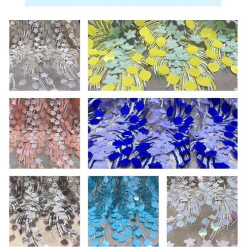 New Style African Lace Fabric 2019 High Quality Lace 3D Flower Lace Fabric Embroidery lace Trim 1 Yard For African Bridal Dress