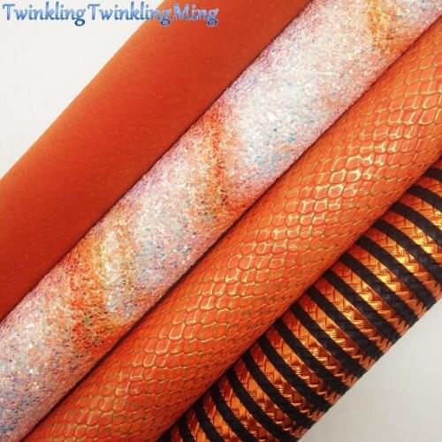 ORANGE Glitter Fabric, Stripes Faux Fabric, Suede Synthetic Leather Fabric Sheets For Bow A4 21x29CM Twinkling Ming XM886
