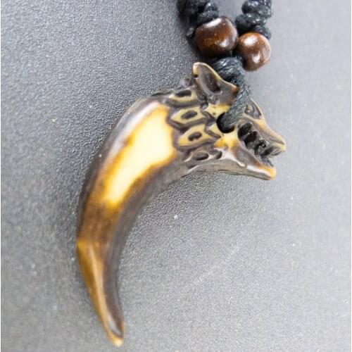 Carving on tooth Pendant limitation Yak Bone Material Bone Art Necklace Pendant Vintage Mens adjustable Rope Necklaces #GZ216