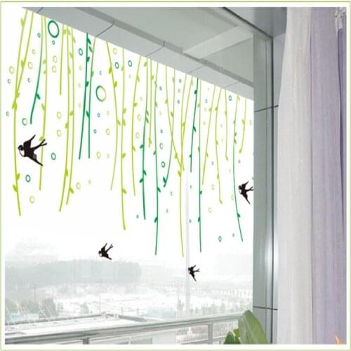 Flying Swallow Green Willow Tree Vine Wall Stickers For Bedroom Living Room Decoration Natural Wall Mural Art Diy Home Decals