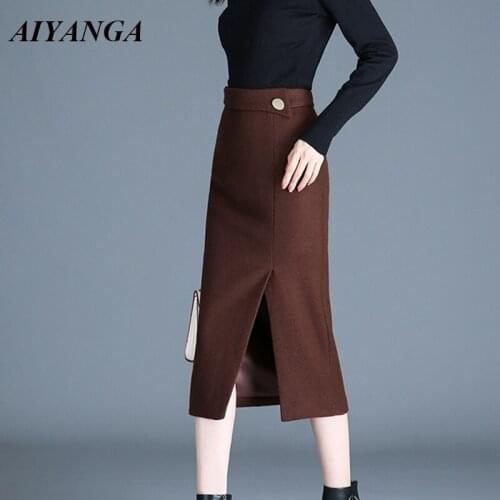 Woolen Skirts For Women Winter Skirts High Waist Medium Long Warm Skirt Fashion England Style package Hip Elegant Ladies Slim