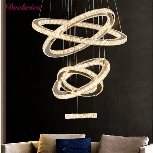 Modern Minimalist Luxury Led Round Crystal Chandelier Light Spiral Pendant Lamp Nordic Chandelier Light Fixtures Staircase Lamp