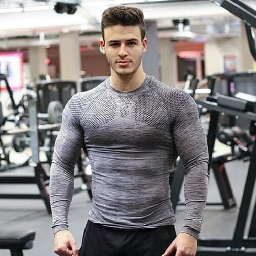 Gym Fitness Bodybuilding Workout Long Sleeve T Shirt Men Casual Skinny Tee Shirt Tops Male Autumn Running Sport Brand Clothing