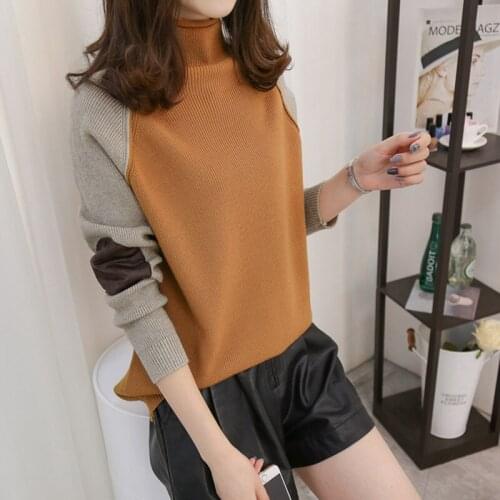 Sweater Womens Autumn Winter New Thickened Half High Collar Pullover Loose Korean Color Matching Knitted Base Jumper Women