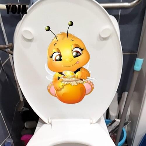YOJA 14.8×23.8CM Funny Cartoon Bee Kids Room Wall Stickers Creative Bathroom Decor Toilet Decals T1-3264