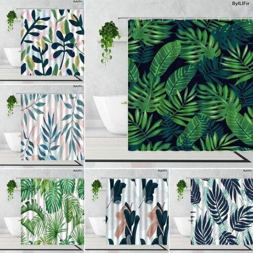 Green Leaf Shower curtains Tropical Plant Leaves Modern Nordic Art Decor Waterproof For Bath Curtain Kitchen Curtain With Hooks