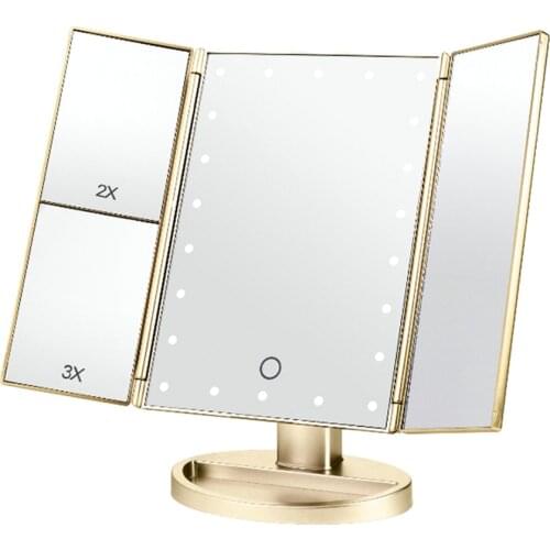 22LED Vanity Makeup Mirror Light Touching Control Mirror with 2X/3X/10X Magnification 180 Degree Rotation Dimmable Mirror Light