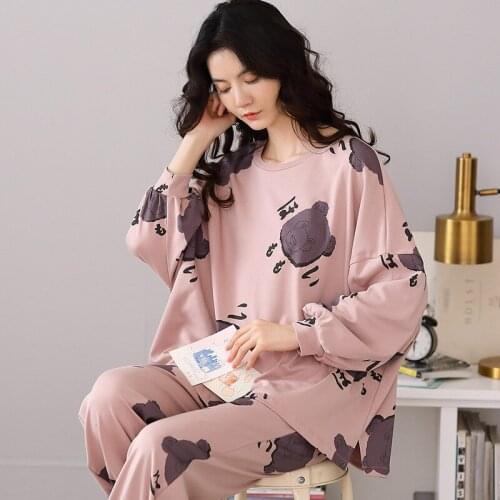 Spring Autumn 100% Cotton Women Soft Leisure Homewear Enjoy The Comfort Of Pajamas Suits 2PCs Can Be Worn Outside пижама женская