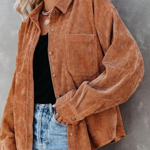 Long Sleeve Spring Autumn Ladies Shirts Coats 2021 Corduroy Women Tops Solid Female Loose Boyfriend Style Casual Vintage Coat
