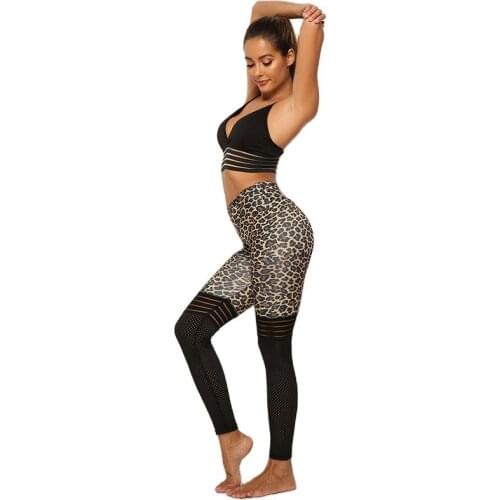 Sexy Fashion Leopard Printed Tights Jogging Gym Pants Women Soft Push Up Legging Outfits With Mesh Joggers Sport Wear