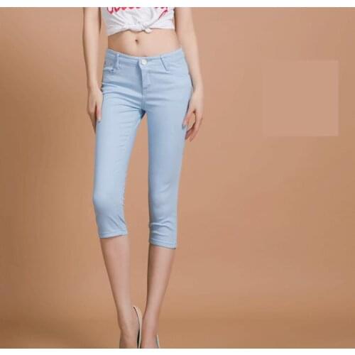 Woman Summer Autumn Plus Size Solid Pants Female Spring Mid Calf Length Jeans Women Elastic Waist Stretch Thin Pencil Pants