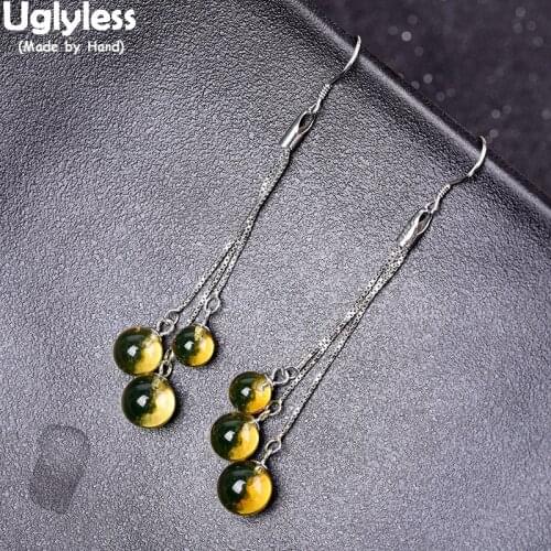 Uglyless Simple Fashion Discolored Amber Earrings for Women Minimalist Gemstone Earrings Solid 925 Sterling Silver Brincos Jewel