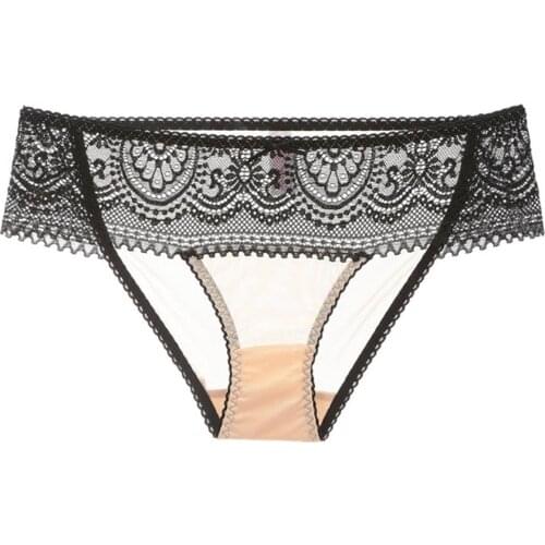Womens sexy black lace panties ultra-thin elastic comfortable transparent low-waist panties see-through briefs CYHWR
