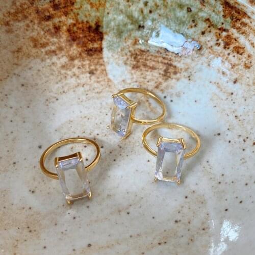 Amaiyllis 925 Sterling Silver Minimalist Ring Personalized Fashion Temperament Rectangular Zirconium Crystal Ring Jewelry