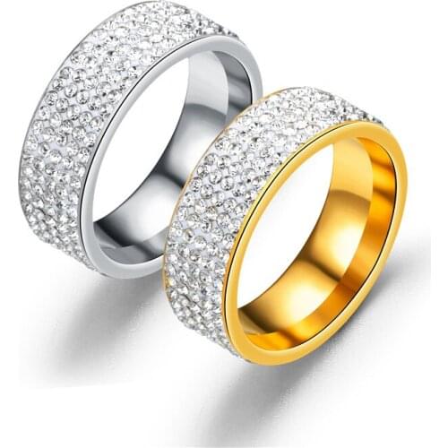 Hot Sale Vintage Retro Style Steel Ring for Women 5 Row Clear Crystal Jewelry Fashion Stainless Steel Engagement Wedding Rings