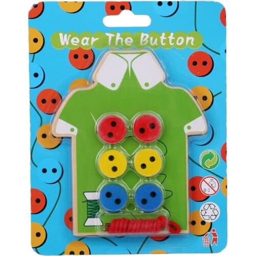 DIY Cartoon 1 Set Wooden Montessori Education Button Board Toys Threaded Beaded Building Blocks for Kids Handmade Toys Gift