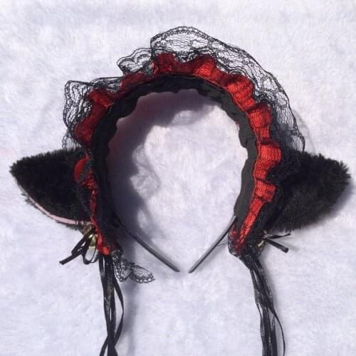 1PCs Japanese Girl Lace Bell Cat Ear Hoop Lolita Maid Headband Cute Headdress Bandana Anime Cosplay Lolita Hair Accessories