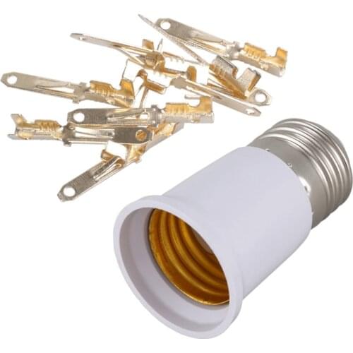 10PCS Male Spade Crimp Terminals Wiring Connectors with E27 to E27 Extension Base LED Light Lamp Bulb Adapter
