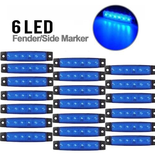 20PCS Blue 6 LED Side Marker Lights 3.8" 12V Truck Car Clearance Light Auto Truck Boat Trailer Side Indicators Light