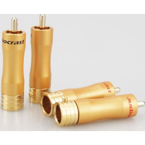 4xAudiocrast R015 24K Gold Plated HIFI RCA Male Adapter Audio Phono Gold Plated Solder Connector RCA Repair Ends 8MM Cable Plug