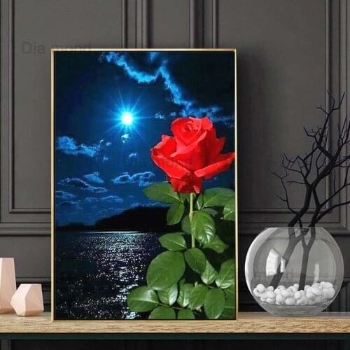 5D Diamond Painting Rose and Lake Full Square Embroidery Flowers Diamond Art Cross Stitch Home Decor Gift Handmade Rhinestones