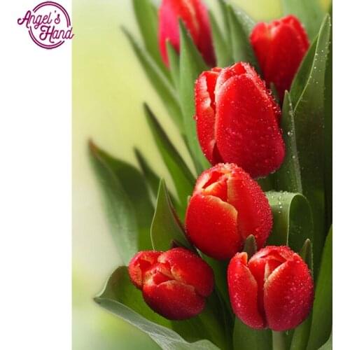 Full square drill Diamond embroidery red tulip 5D DIY diamond painting Cross Stitch Rhinestone mosaic home decoration