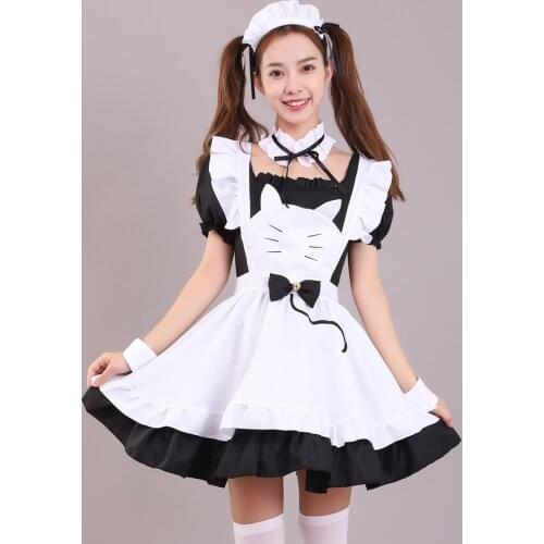 Black White Cat Maid Outfit Cosplay Sexy Lolita Anime Cute Soft Girl Maid Uniform Appealing Set Stage Waiter Costumes