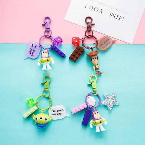 Action Cartoon Toy Story Buzz Lightyear Woody Alien Strawberry Bear Lotso Key Chain Ring Pendants Toys Collectible Birthday Gift
